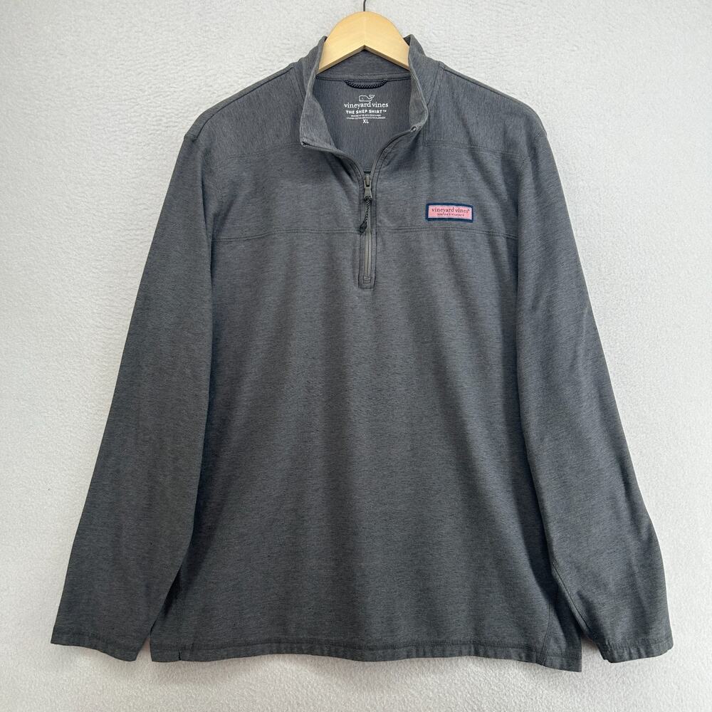 VINEYARD VINES Shirt XL Collegiate Shep 1/4 Zip Performance Cotton Blend Gray